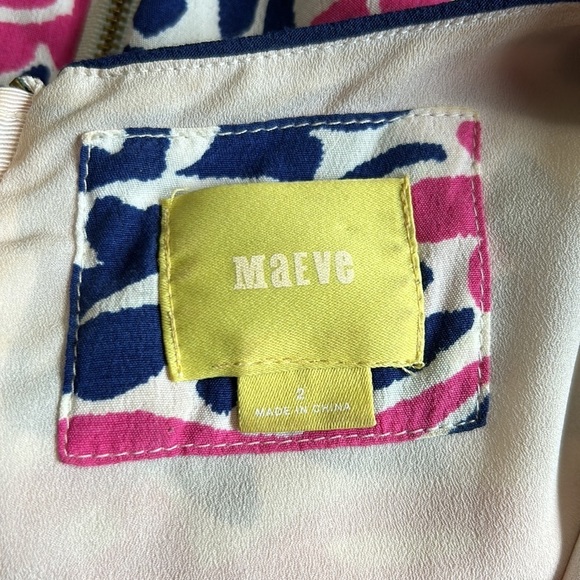 Anthropologie Maeve Peralta pink and blue bird patterned midi Dress Sz 2 - Picture 9 of 11